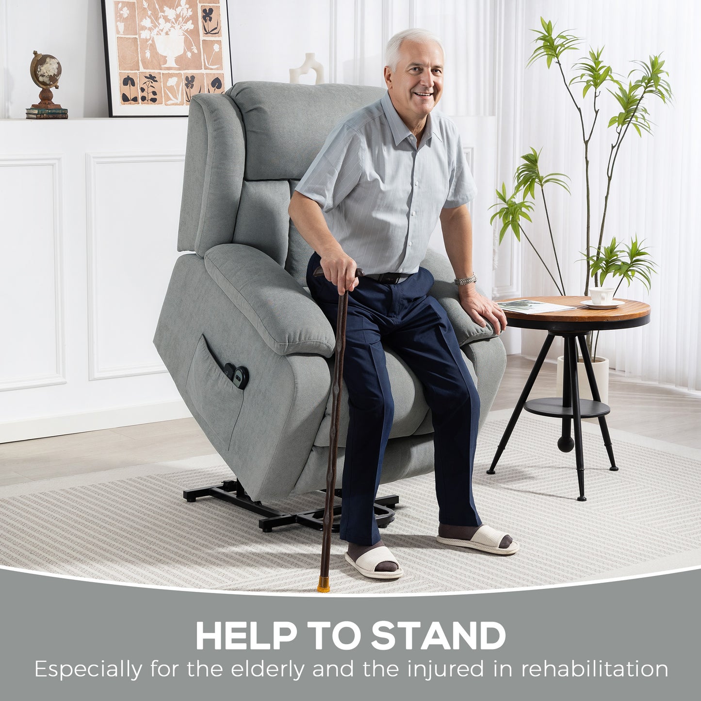 Power Lift Recliner Chair for Elderly with Massage, Light Grey