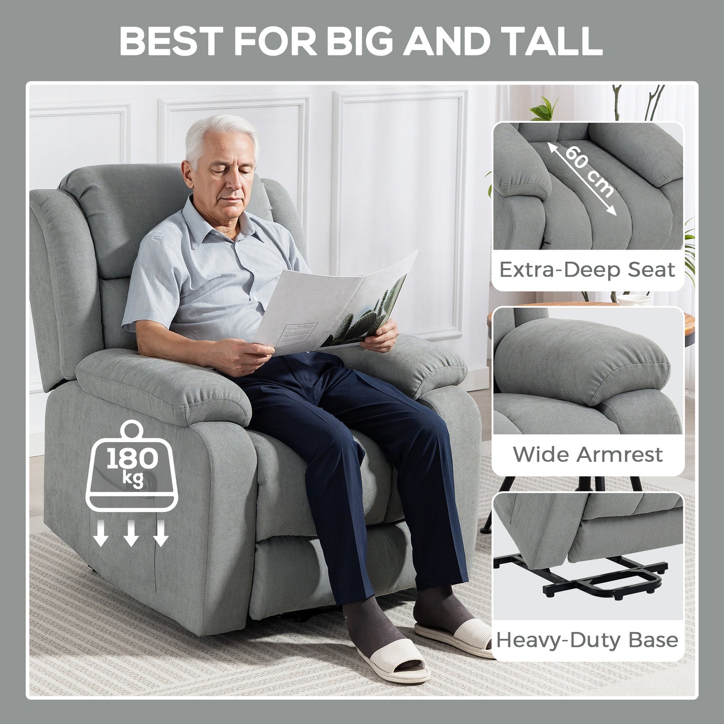 Power Lift Recliner Chair for Elderly with Massage, Light Grey