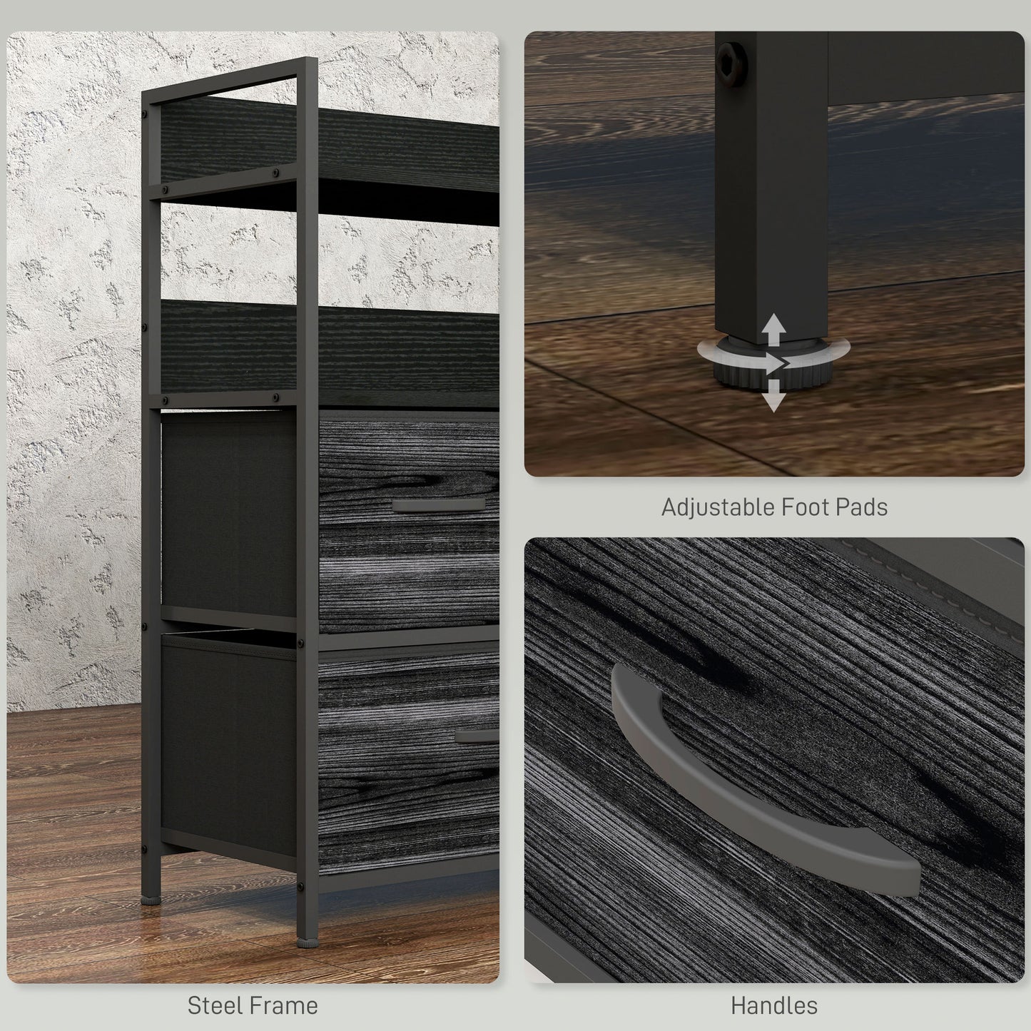 Bedroom Chest of Drawers 5 Drawer Dresser w/ Shelves, Black