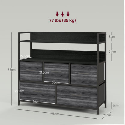Bedroom Chest of Drawers 5 Drawer Dresser w/ Shelves, Black