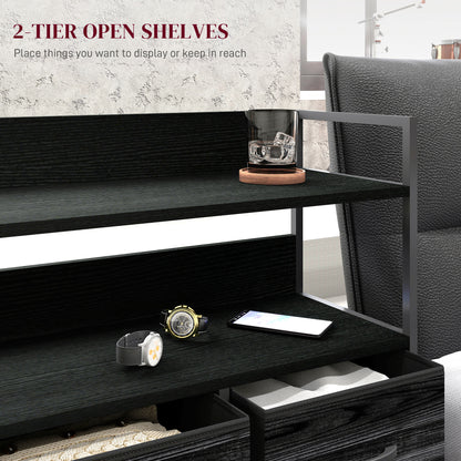 Bedroom Chest of Drawers 5 Drawer Dresser w/ Shelves, Black