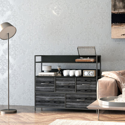 Bedroom Chest of Drawers 5 Drawer Dresser w/ Shelves, Black