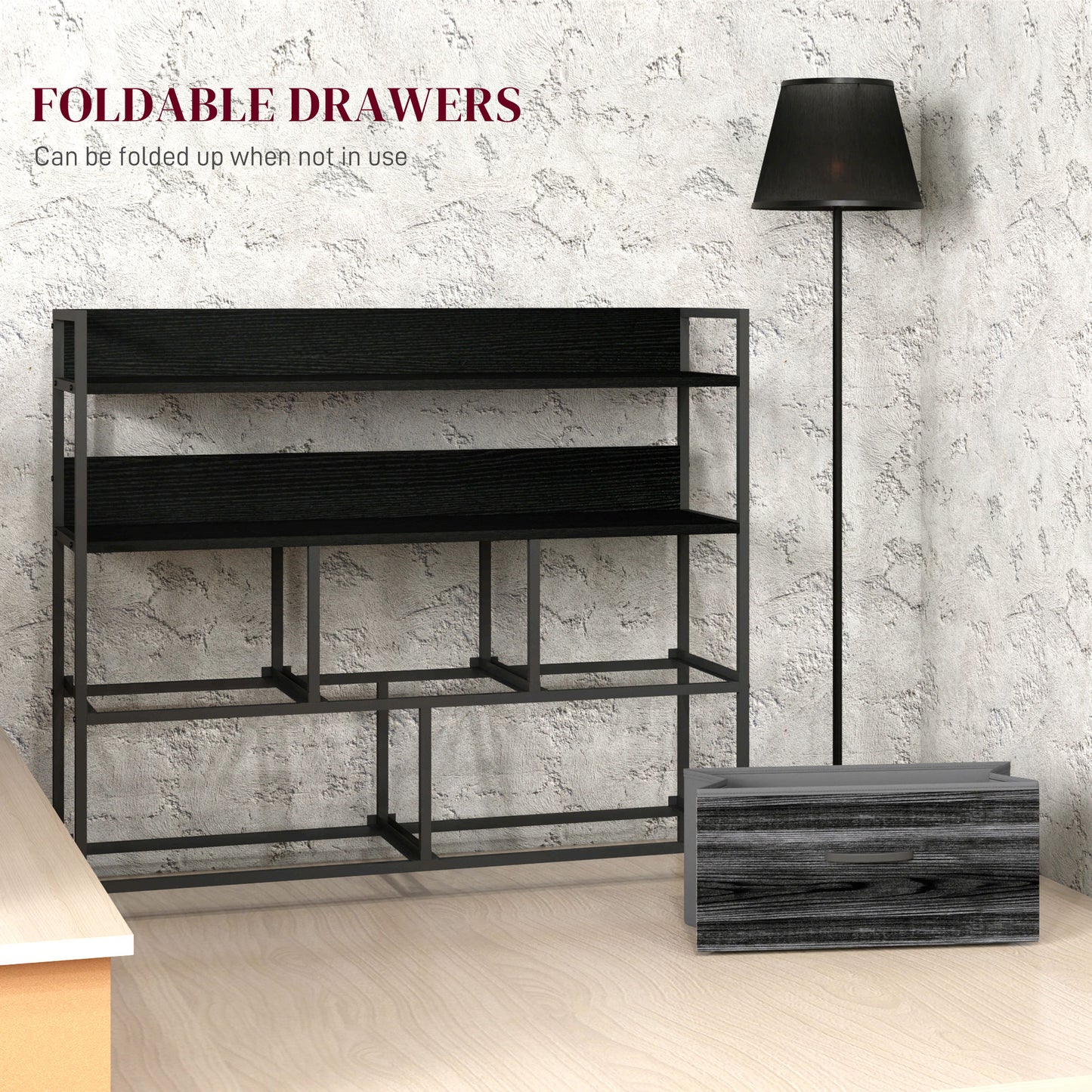 Bedroom Chest of Drawers 5 Drawer Dresser w/ Shelves, Black