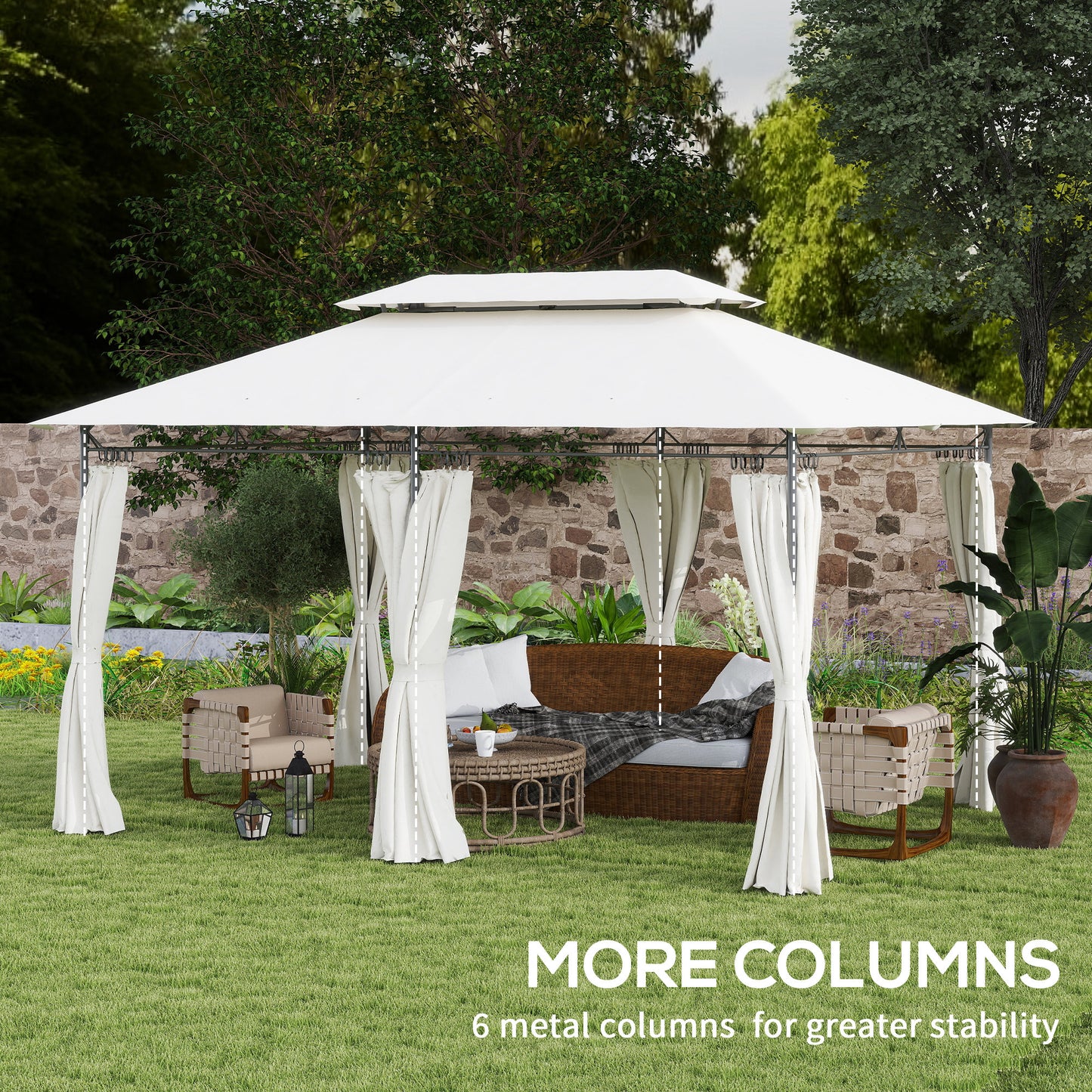 3 x 4m Garden Gazebo with Sides, Double Roof Metal Gazebo, White