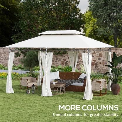 3 x 4m Garden Gazebo with Sides, Double Roof Metal Gazebo, White
