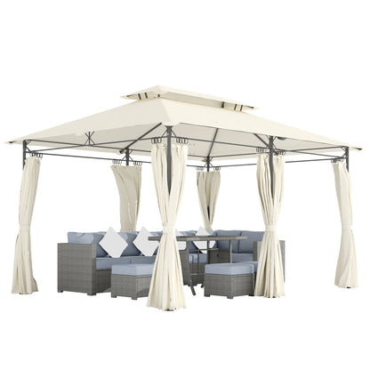 3 x 4m Garden Gazebo with Sides, Double Roof Metal Gazebo, White