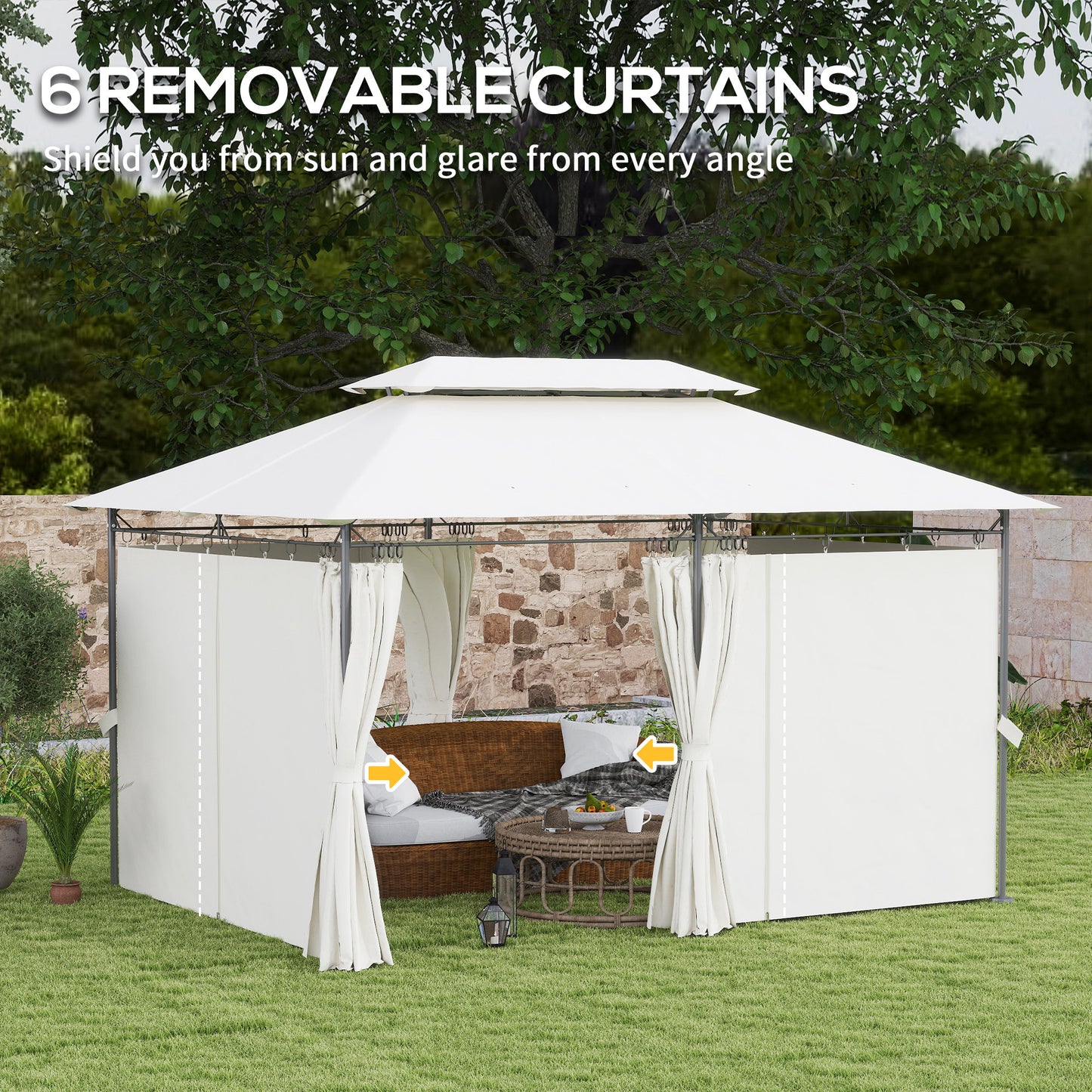 3 x 4m Garden Gazebo with Sides, Double Roof Metal Gazebo, White