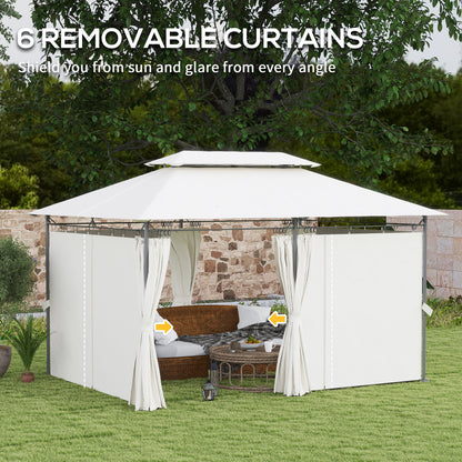 3 x 4m Garden Gazebo with Sides, Double Roof Metal Gazebo, White