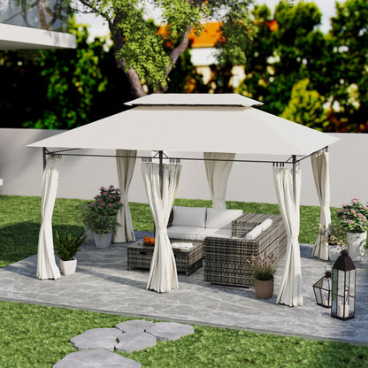 3 x 4m Garden Gazebo with Sides, Double Roof Metal Gazebo, White