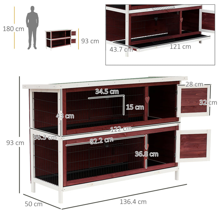 Two Floors Wooden Rabbit Hutch Small Pet Animal Guinea Pig Ferret Bunny House Cage for Indoor and Outdoor 136.4x50x93cm