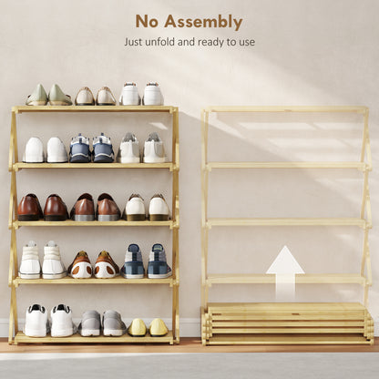 5-Tier Bamboo Shoe Rack, Folding Shoe Shelf, Holds up to 15 Pairs