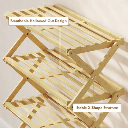 5-Tier Bamboo Shoe Rack, Folding Shoe Shelf, Holds up to 15 Pairs