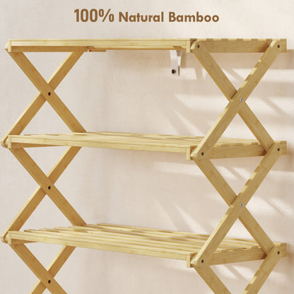 5-Tier Bamboo Shoe Rack, Folding Shoe Shelf, Holds up to 15 Pairs