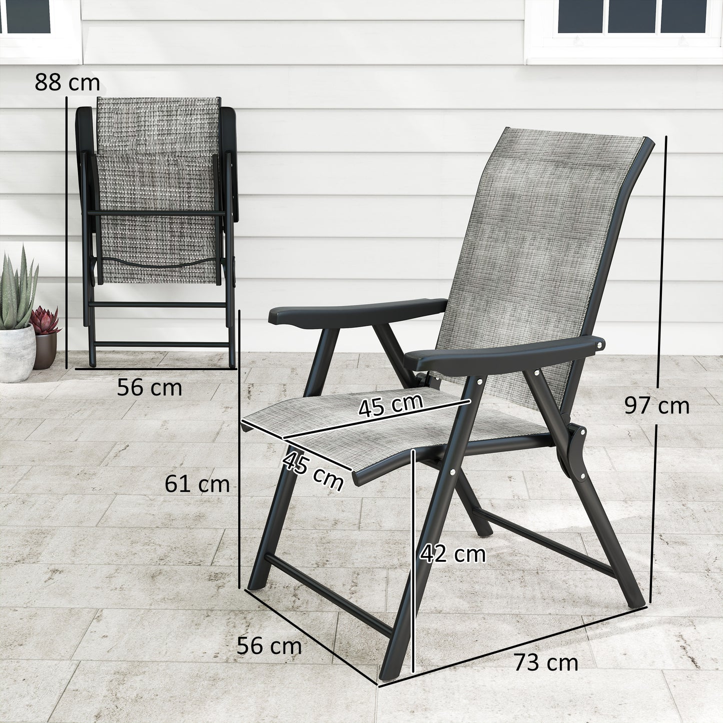 2PCS Folding Chair w/ Breathable Mesh Fabric Seat, Black and Grey