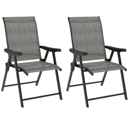 2PCS Folding Chair w/ Breathable Mesh Fabric Seat, Black and Grey