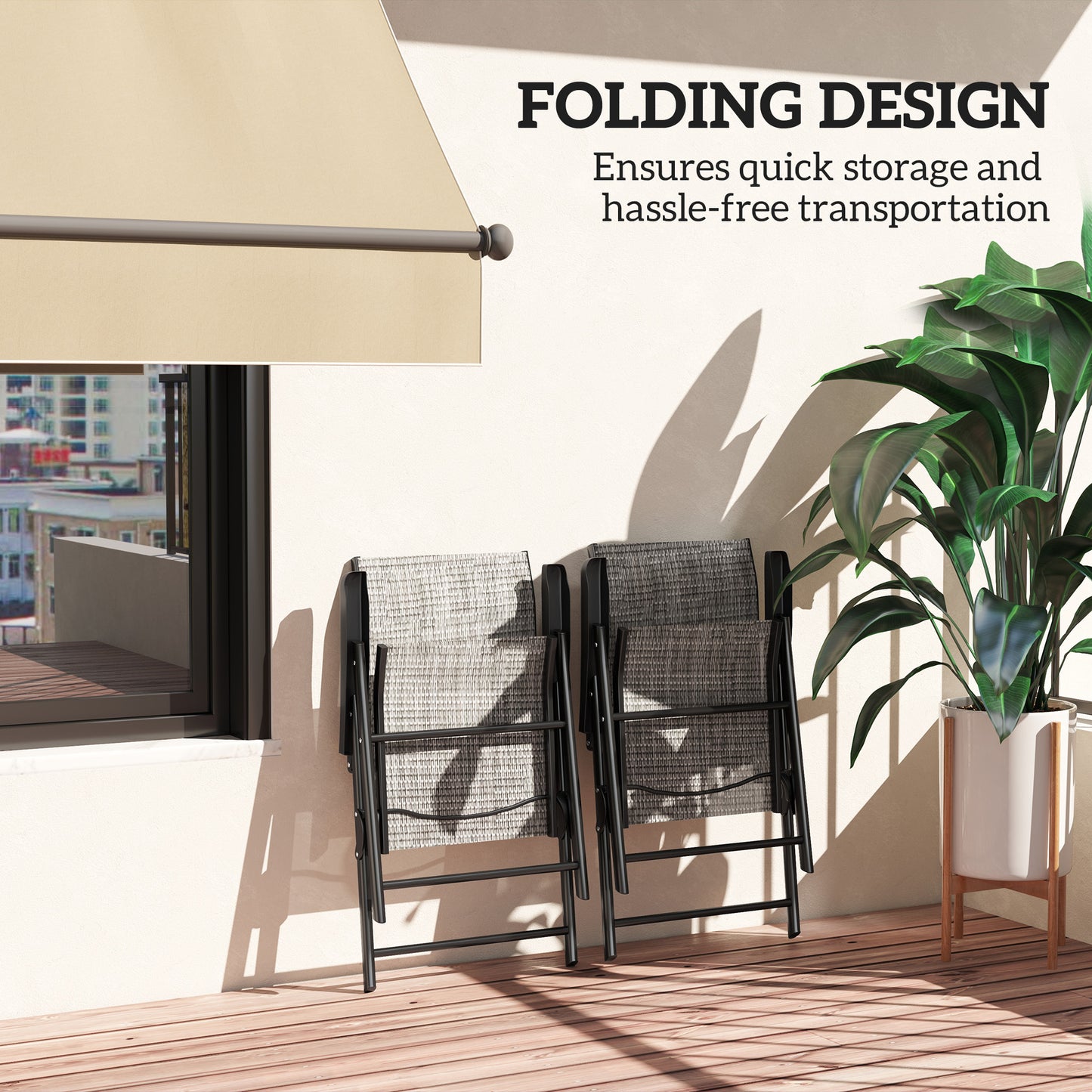 2PCS Folding Chair w/ Breathable Mesh Fabric Seat, Black and Grey