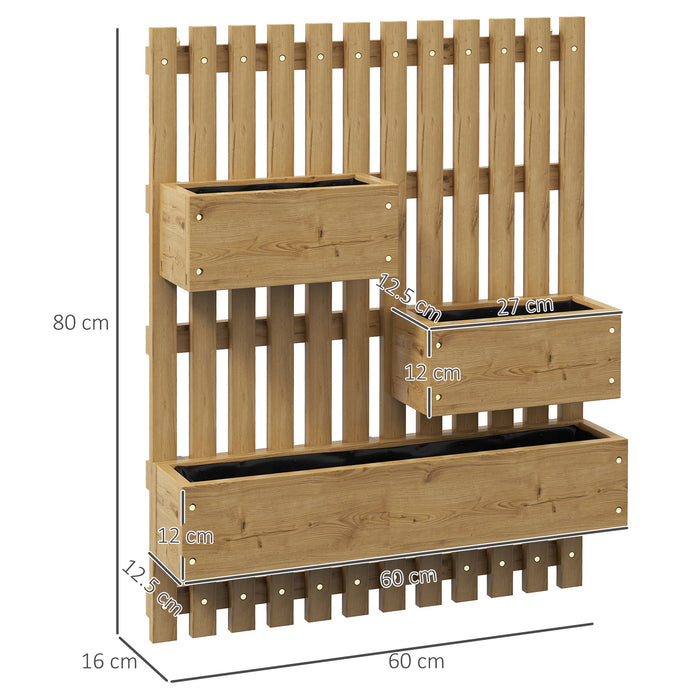 Wall-mounted Wooden Garden Planters with Trellis, Drainage Holes and 3 Planter Boxes for Patio, Carbonised