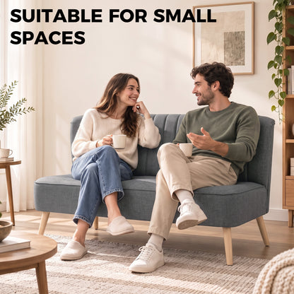 Compact 2-Seater Linen-Effect Sofa with Wooden Legs - Dark Grey