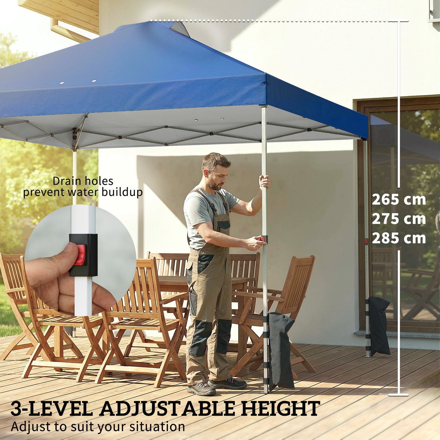 Pop Up Canopy Waterproof Height Adjustable 3 x 3 (m) Dark Blue