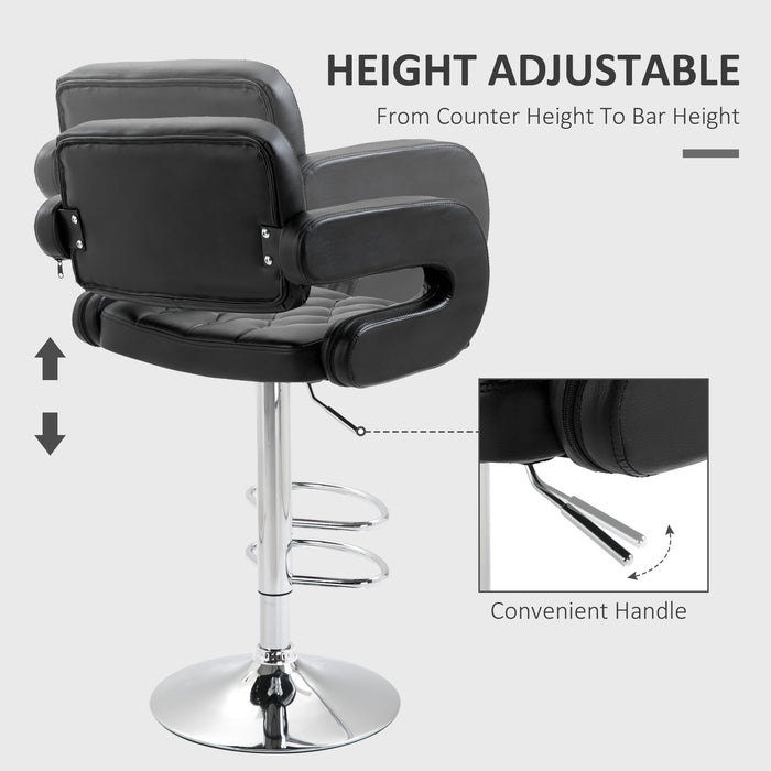 PU Leather Upholstered Swivel Bar Stool, Height Adjustable Barstool with Back, Armrest, Footrest for Kitchen