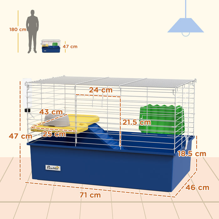 Small Animal Cage, Rabbit Guinea Pig Hutch, Pet Playhouse, Blue