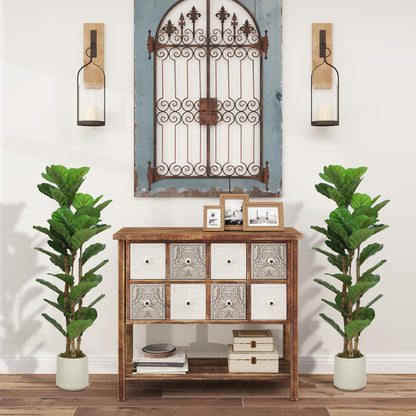 120cm Artificial Fiddle Leaf Fig Trees Set of Two with Solid Wood Trunks, Decorative Artificial Plants with 45 Leaves in Pot for Indoor Living Room Office Home Decor, Green