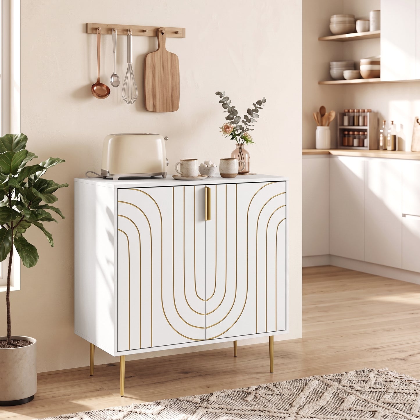 Modern Kitchen Cupboard with 2 Doors and Adjustable Shelf, White