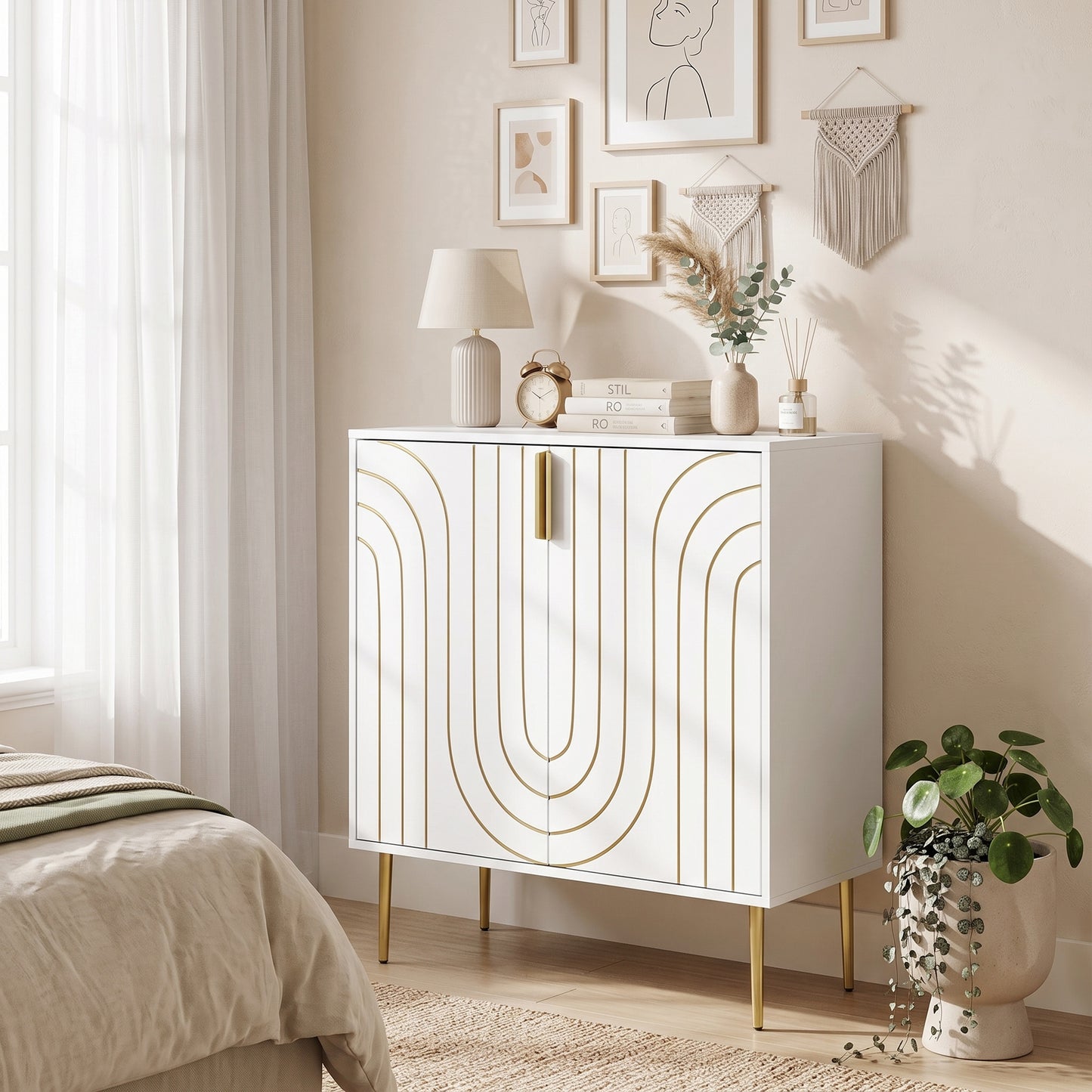 Modern Kitchen Cupboard with 2 Doors and Adjustable Shelf, White