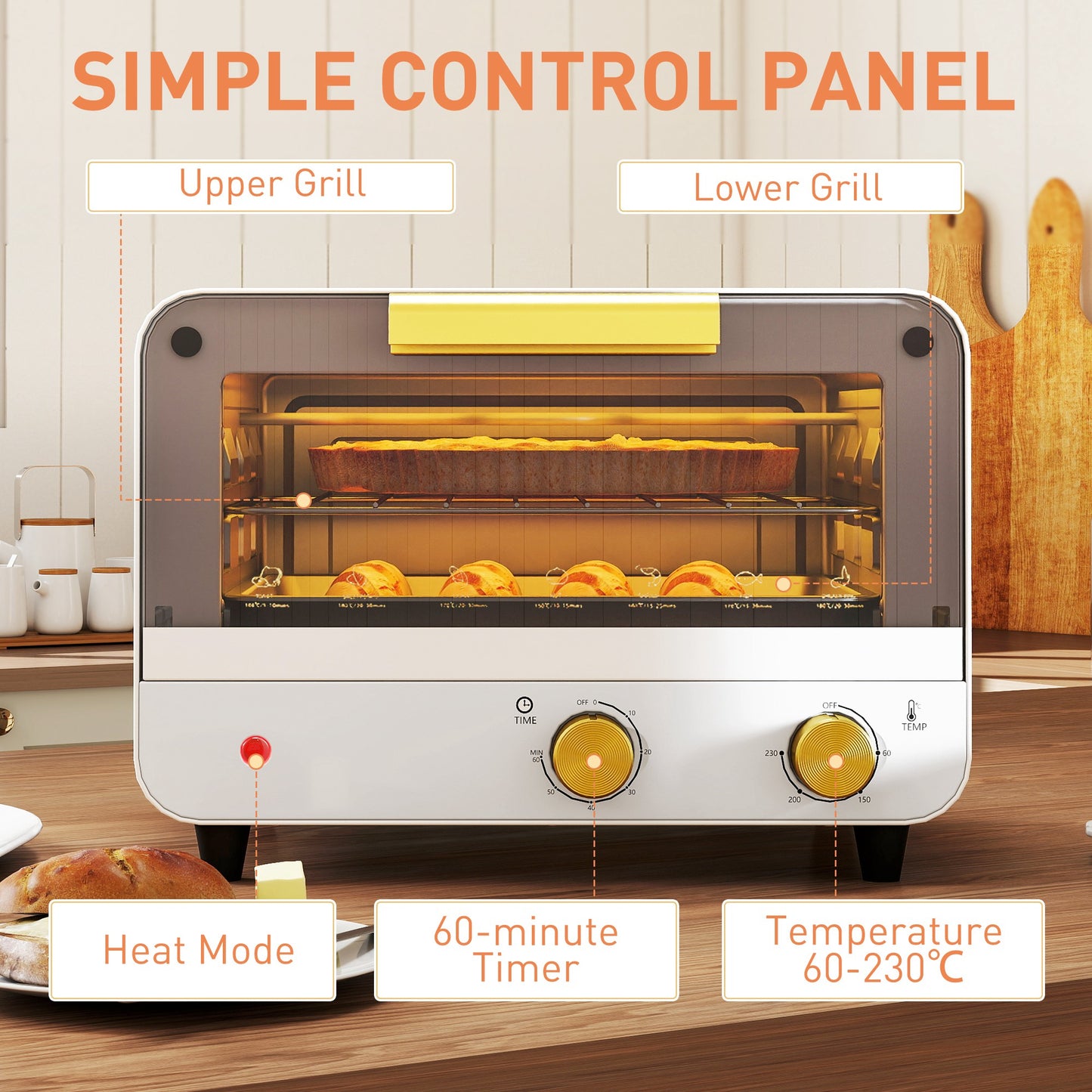 Small Toaster Oven, 12L Mini Countertop Oven with Glass Door, White