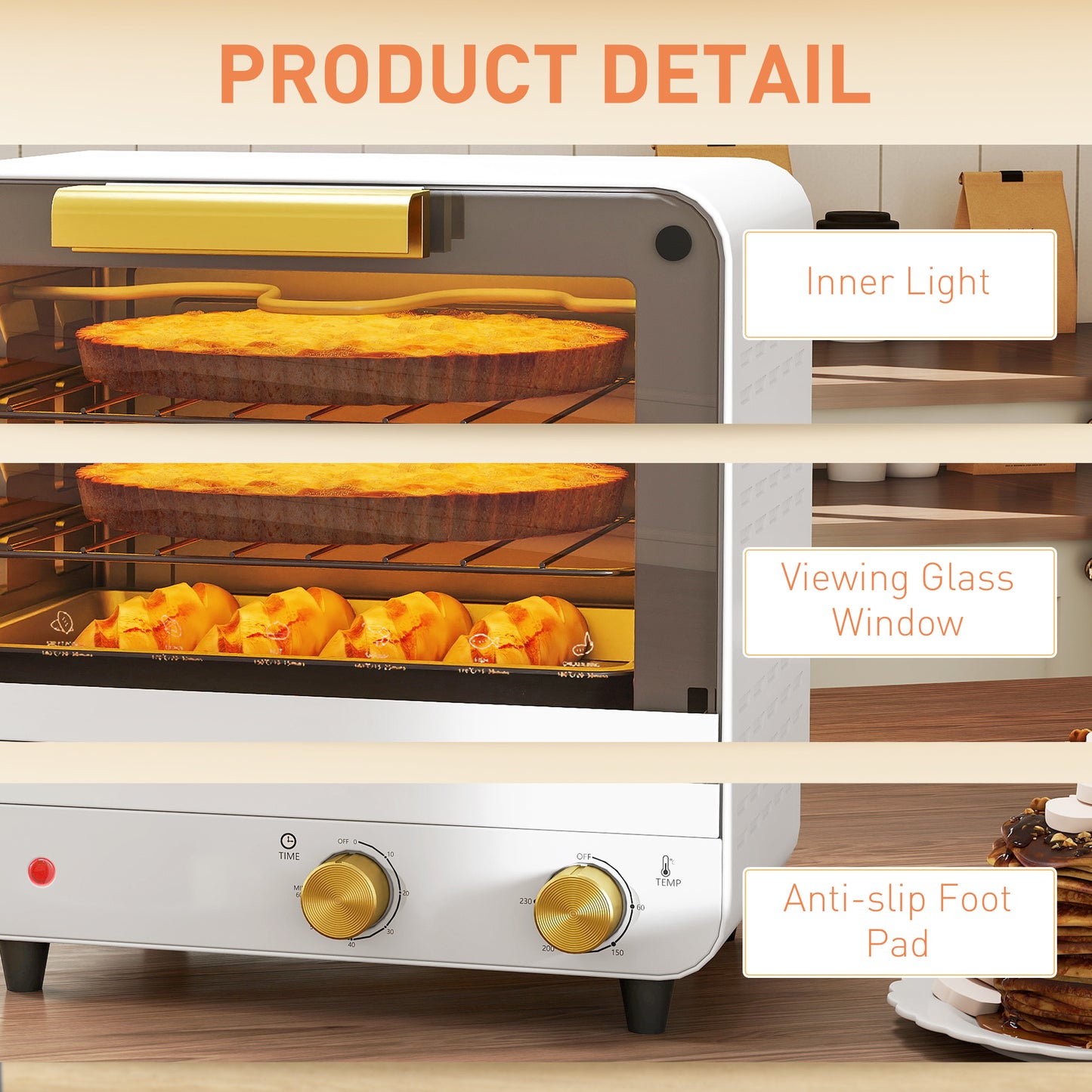 Small Toaster Oven, 12L Mini Countertop Oven with Glass Door, White