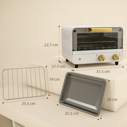 Small Toaster Oven, 12L Mini Countertop Oven with Glass Door, White