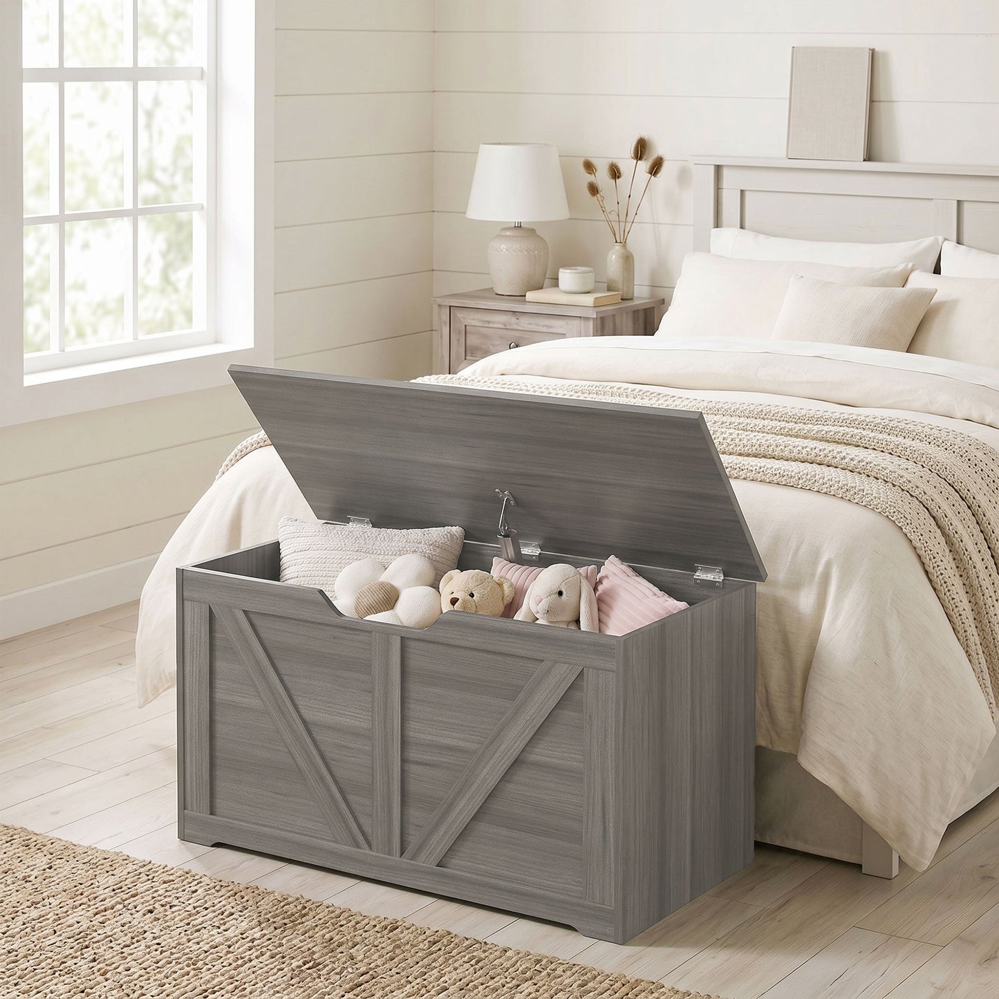 Storage Trunk for Living Room, with Safety Hinge, 80cm, Dark Grey