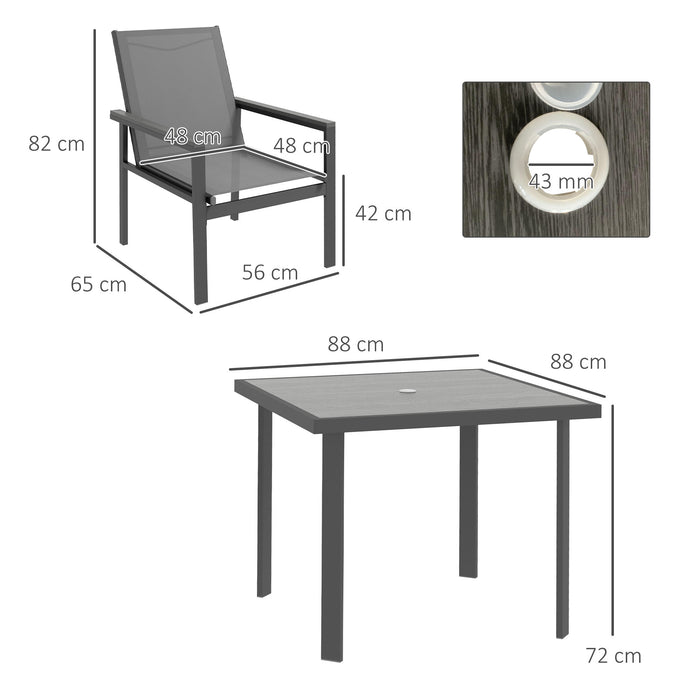 5 Pieces Garden Dining Set with Glass Top Dining Table, Outdoor Umbrella Hole Table and 4 Armchairs w/ Breathable Mesh Fabric Seats