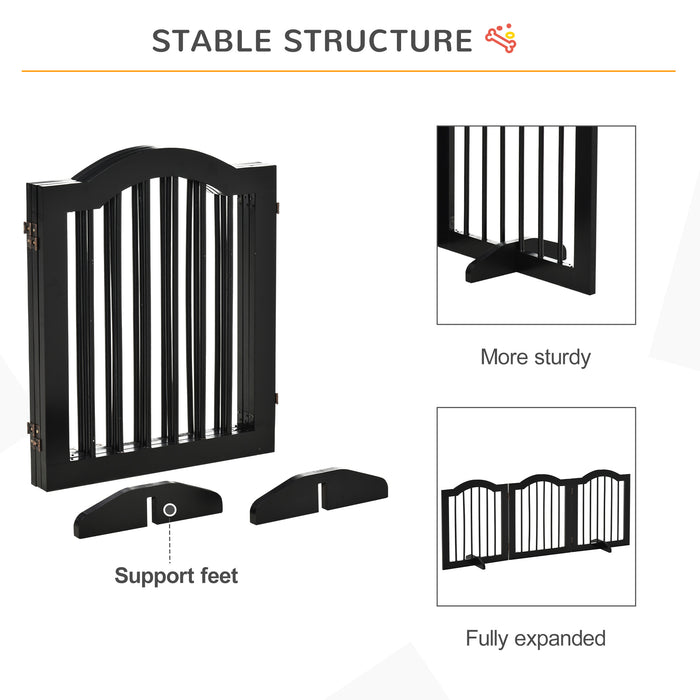 Wooden Foldable Small Sized Dog Gate Stepover Panel with Support Feet Pet Fence Freestanding Safety Barrier for the House Doorway Stairs Black