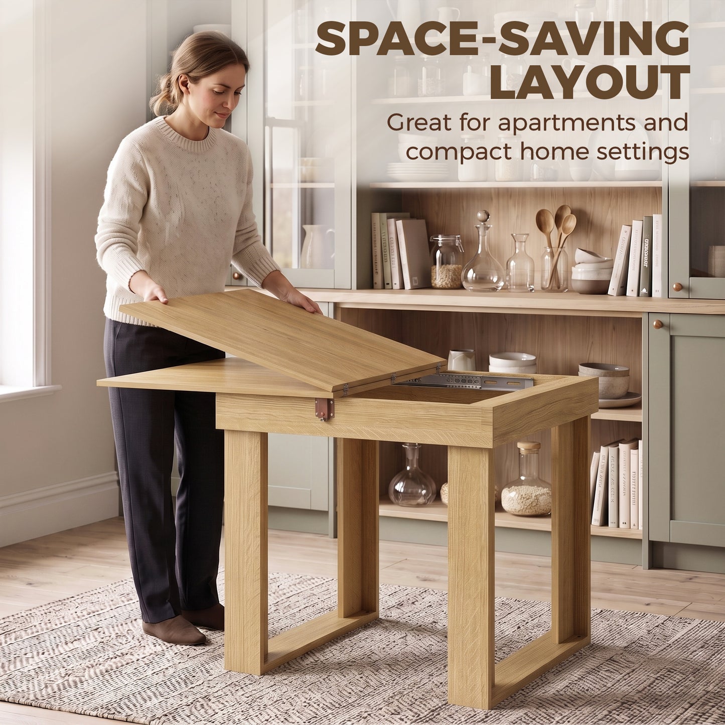 Folding Dining Table Under-Table Storage 140cm Oak
