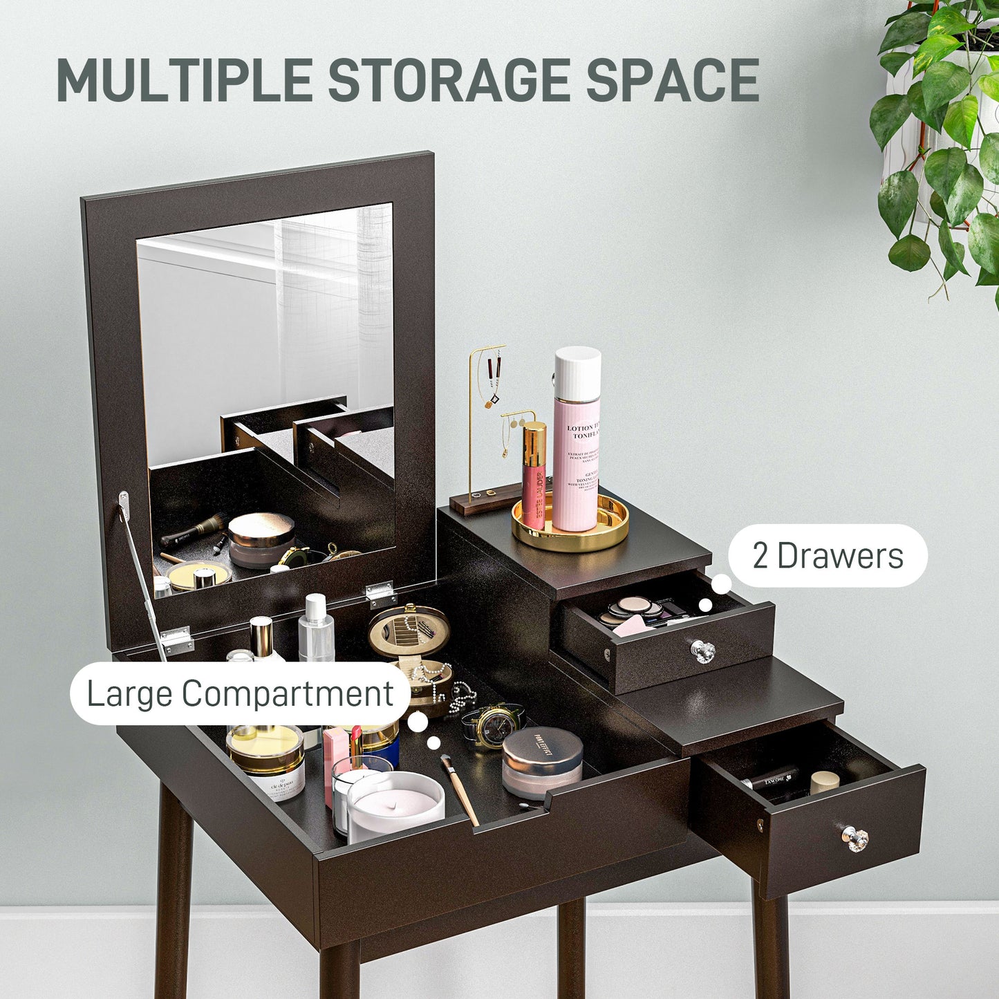 Dressing Table Vanity Desk Flip-up Mirror 2 Drawers, Black