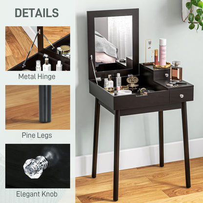 Dressing Table Vanity Desk Flip-up Mirror 2 Drawers, Black