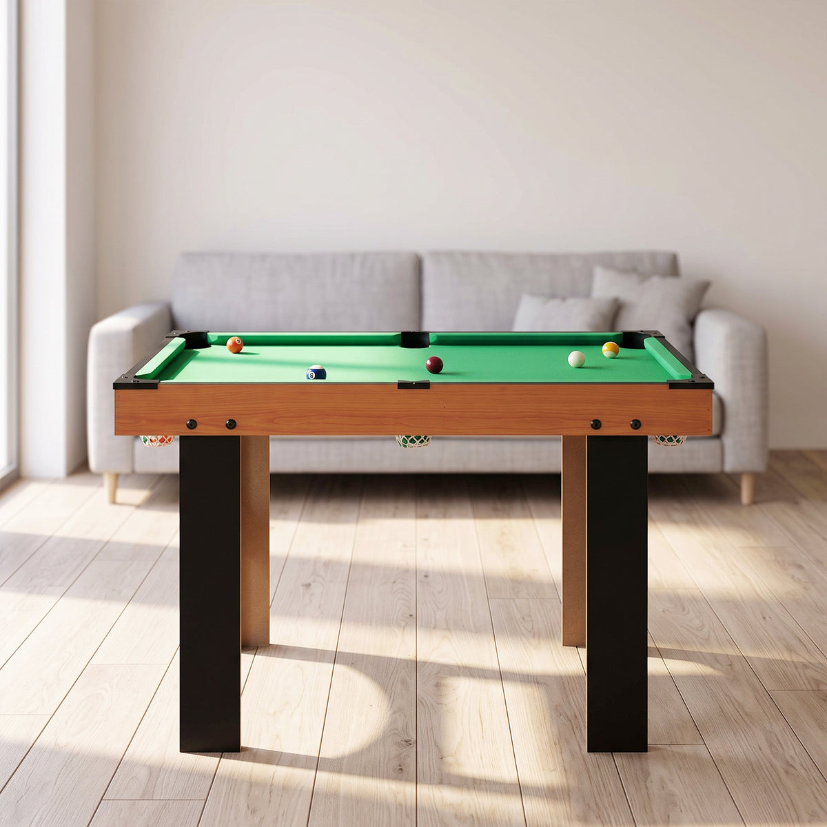 4-in-1 Games Table with Table Football, Pool, Table Tennis and Hockey - Natural
