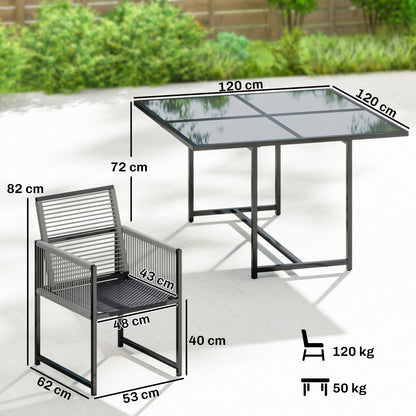 Garden Dining Set, Outdoor Table and Chairs with Foldable Backrest