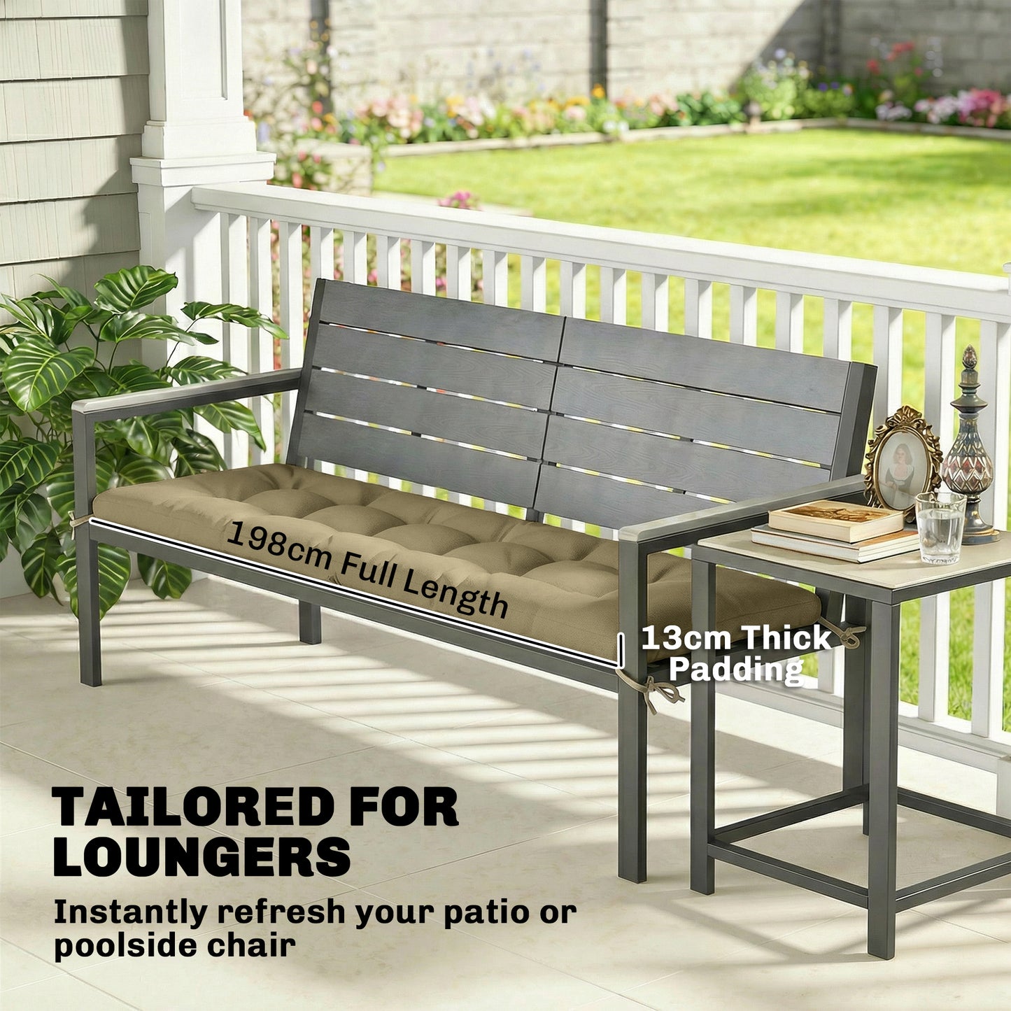 Sun Lounger Cushion, Memory Foam Patio Chair Cushion with Ties