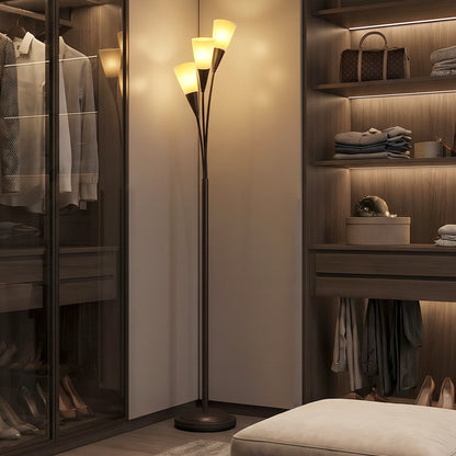 3-Light Upright Floor Lamps for Living Room, Modern Standing Lamp for Bedroom with Steel Base, Bulb not Included, Black