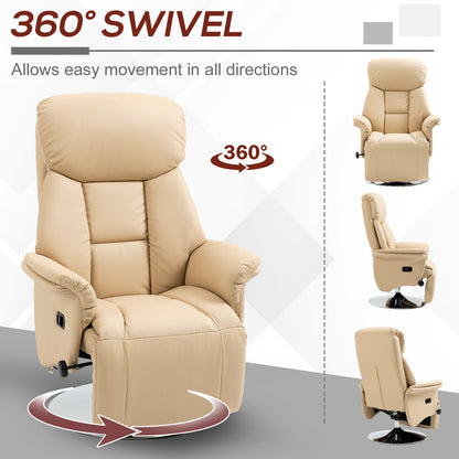 Adjustable Swivel Recliner with Footrest, Padded Arms, Beige