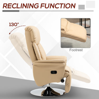 Adjustable Swivel Recliner with Footrest, Padded Arms, Beige