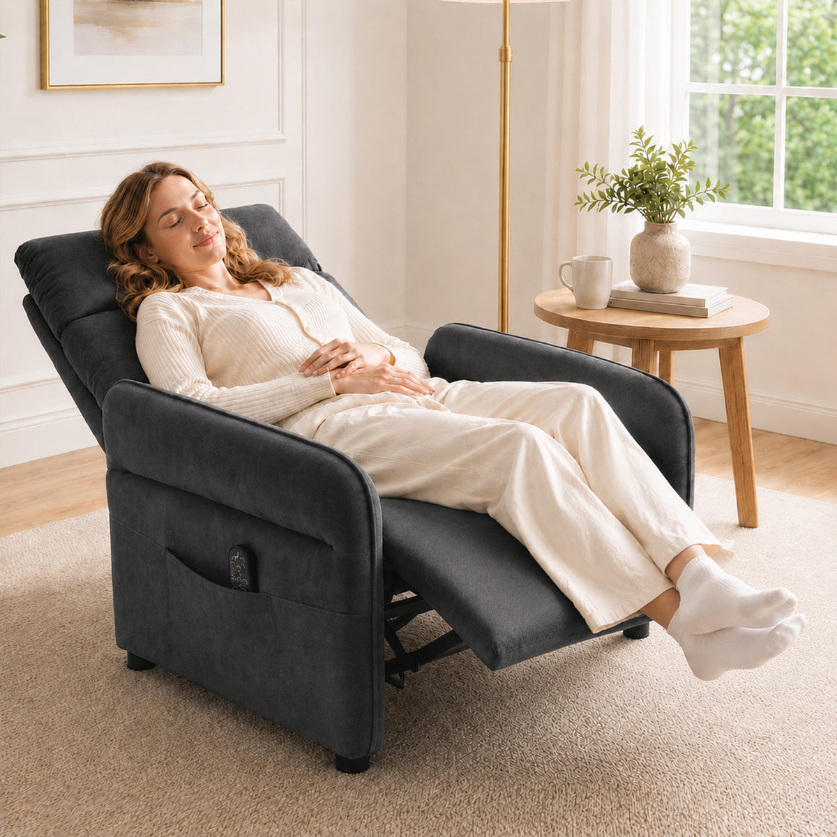 Recliner Armchair, Manual Recliner Chair, Massage & Heat, Dark Grey