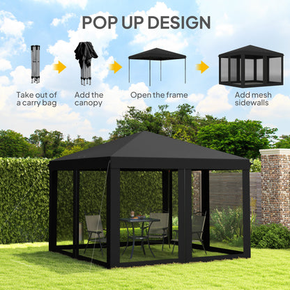 Heavy Duty Pop Up Gazebo with Removable Mesh Sidewall Black