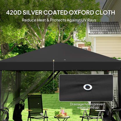 Heavy Duty Pop Up Gazebo with Removable Mesh Sidewall Black