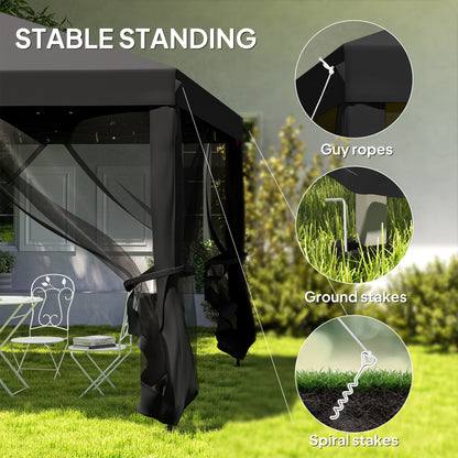 Heavy Duty Pop Up Gazebo with Removable Mesh Sidewall Black