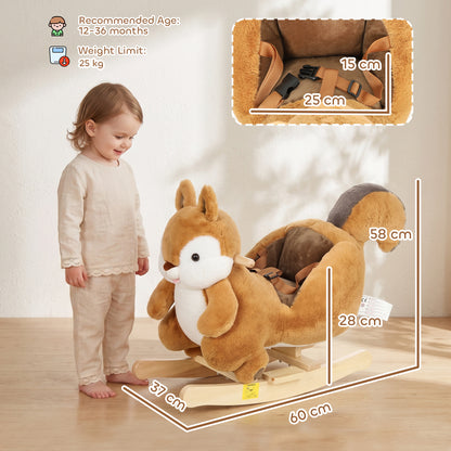 Plush Rocking Squirrel with Sounds and Safety Belt - Brown