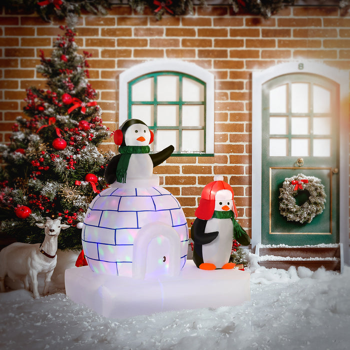 1.5m Christmas Inflatable Two Penguins Wearing a Scarf with Ice House Blow Up Decor Home Indoors with Built-in LED Lights Toys in Lawn Garden