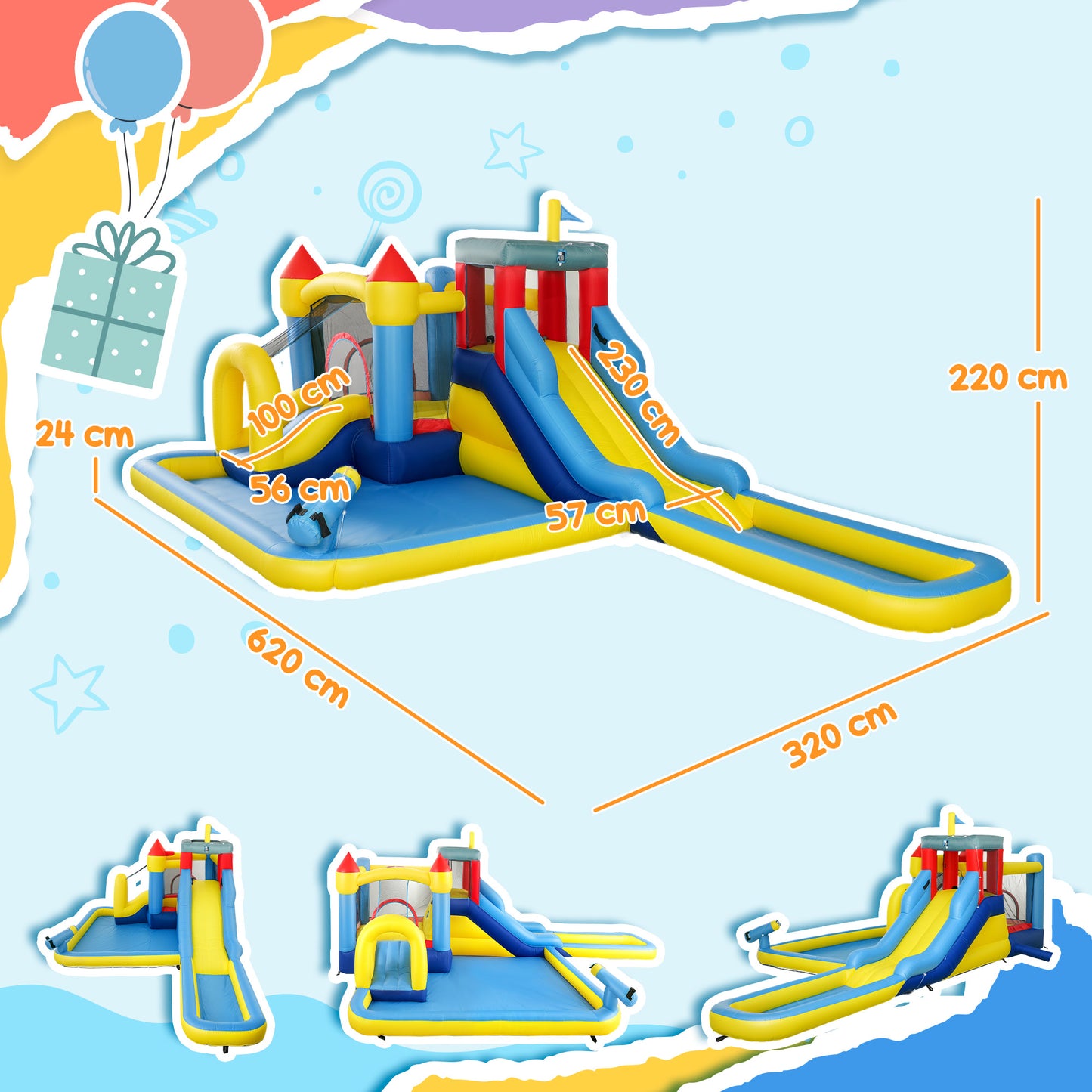 Inflatable Bouncy Castle, Water Bounce House 6 in 1 with Blower